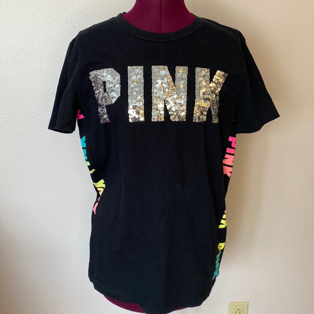 PINK Victoria’s Secret sequin side logo T-shirt, XS